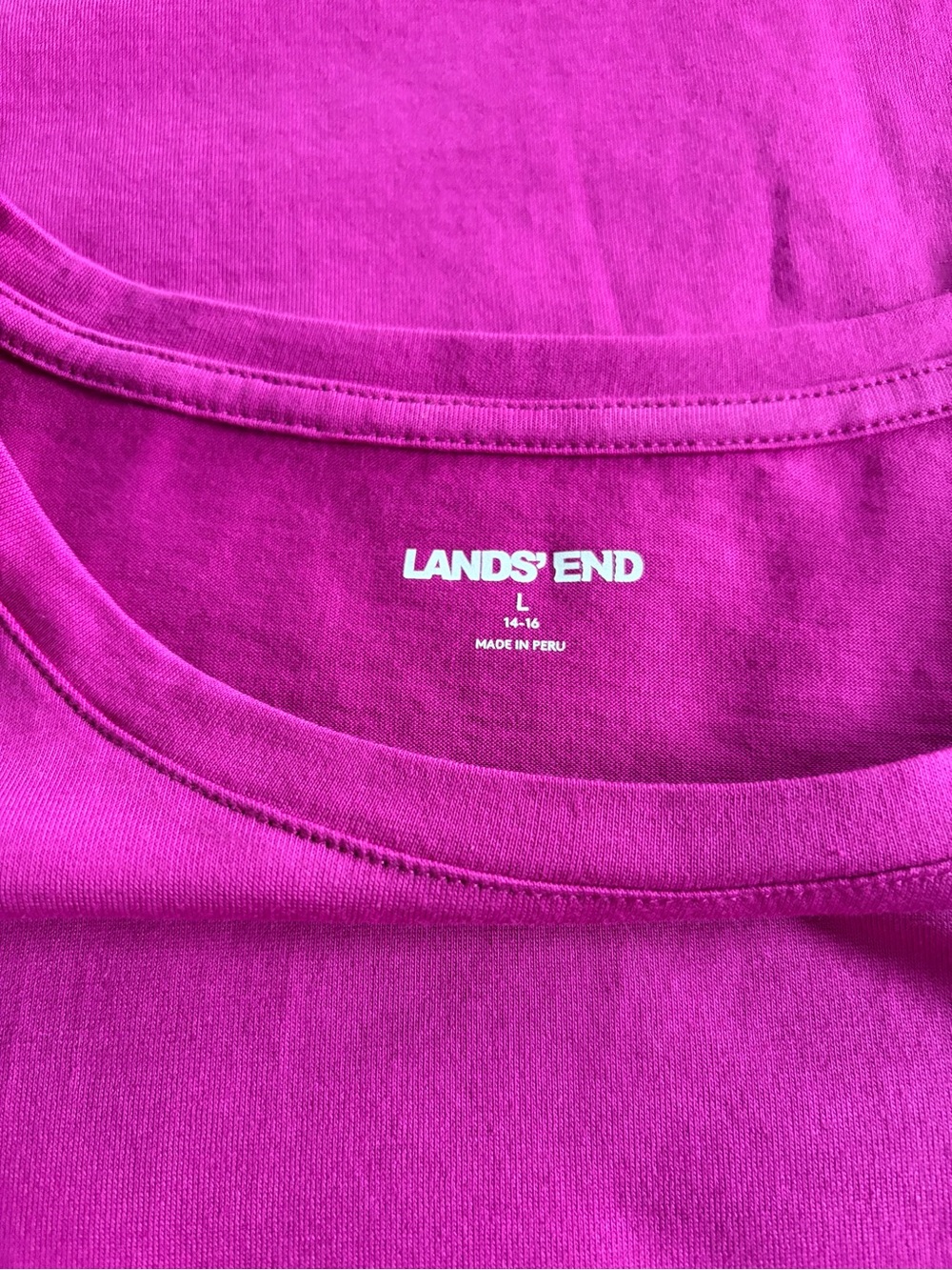 Lands End 100% Cotton Bright Fuchsia Short Sleeve Tee - Picture 3 of 4